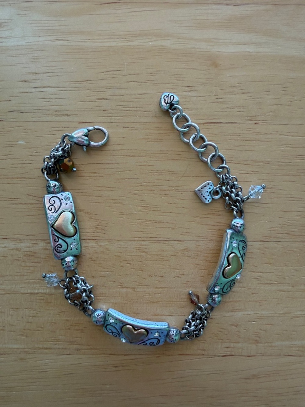 Brighton Silver-Tone Bracelet with Gold Heart Inlays